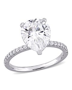 Amour Ladies 10k White Gold 4 Ct Pear Cut White Moissanite Pave Ring