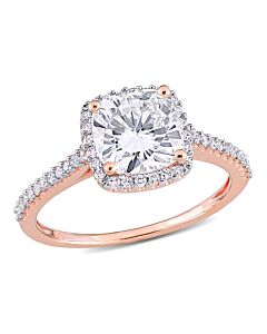 Amour Ladies 14k Rose Gold 2 Ct Cushion Cut White Diamond Pave Ring