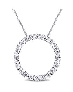 AMOUR 2 1/5 CT DEW Created Moissanite Circle Pendant with Chain In 14K White Gold