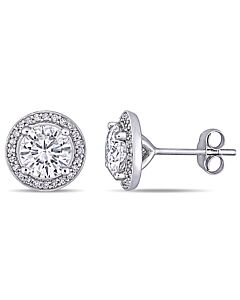 AMOUR 2 CT DEW Created Moissanite and 1/5 CT TW Diamond Halo Stud Earrings In 14K White Gold