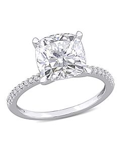 Amour Ladies 14k White Gold 3.5 Ct Cushion Cut White Moissanite Solitaire Ring