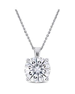 AMOUR 3 1/2 CT DEW Created Moissanite Solitaire Pendant with Chain In 14K White Gold