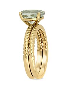 AMOUR 2 1/3CT TGW Green Quartz Twist Bridal Ring Set In 14K Yellow Gold
