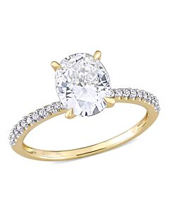 Amour Ladies 14k Yellow Gold 2 Ct Oval Cut White Moissanite And Diamond Pave Ring