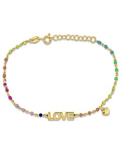 Amour Love and Heart Charm Bracelet in Yellow Plated Sterling Silver