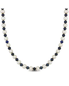AMOUR Men's 5-7.5mm Cultured Freshwater Black and White Pearl Necklace Sterling Silver Clasp - 20 In.