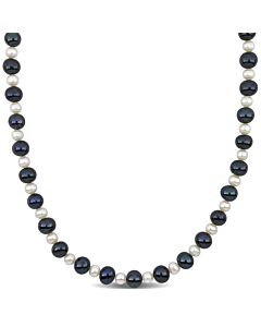 AMOUR Men's 5-8mm Cultured Freshwater Black and White Pearl Necklace Sterling Silver Clasp - 20 In.