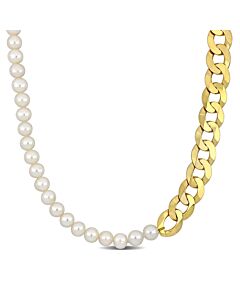 AMOUR Men's 7-7.5mm Cultured Freshwater Pearl and Curb-link Chain Necklace In Sterling Silver Yellow - 20 In.