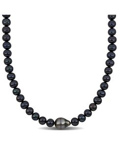AMOUR Men's 8.5-9mm Cultured Freshwater Black Pearl 11.5-12mm Tahitian Baroque Black Pearl Necklace Sterling Silver Clasp - 20 In.