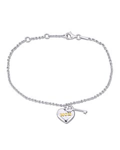 Amour Mom Heart & Key Charm Bracelet in Sterling Silver