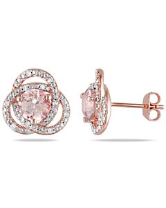 AMOUR Morganite and 1/10 CT TW Diamond Trillium Stud Earrings In Rose Plated Sterling Silver
