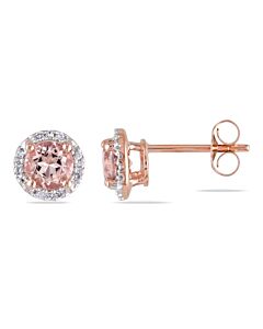AMOUR Morganite and Diamond Halo Stud Earrings In 10K Rose Gold