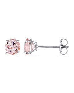 AMOUR Morganite Solitaire Stud Earrings In 14K White Gold