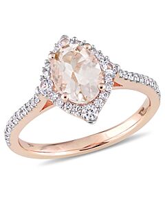 Amour Morganite, White Sapphire & Diamond Vintage Ring in 10k Rose Gold