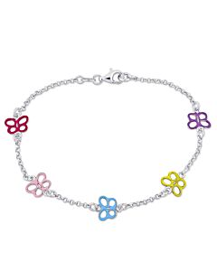 Amour Multi-Color Butterfly Enamel Charm Bracelet in Sterling Silver