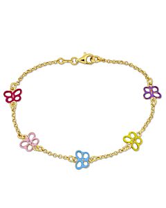 Amour Multi-Color Butterfly Enamel Charm Bracelet in Yellow Plated Sterling Silver
