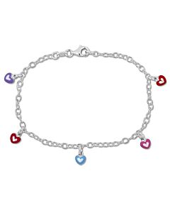 Amour Multi-Color Heart Enamel Charm Bracelet in Sterling Silver
