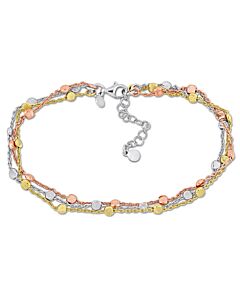 Amour Multi-strand Anklet with Lobster Clasp in 3-Tone Rose, Yellow and White Sterling Silver - 9 in.
