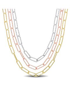AMOUR Multi-Strand Paperclip Chain Necklace In 3-Tone Plated Sterling Silver, 18 In