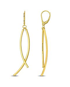 AMOUR Open Crossover Design Hanging Earrings On Leverback In 10K Yellow Gold