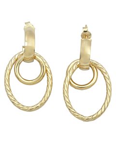 AMOUR Open Huggie Hoop with Open Circle & Oval Drop Earrings In 14K Yellow Gold