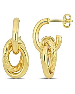 AMOUR Open Huggie Hoop with Open Oval Drop Earrings In 10K Yellow Gold