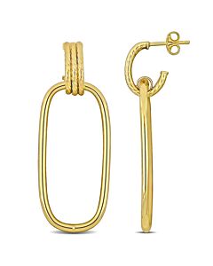 AMOUR Open Huggie Hoop with Open Rectangular Drop Earrings In 10K Yellow Gold