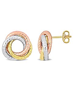 AMOUR Open Love Knot Stud Earrings In 10K Gold 3-Tone Yellow, Rose and White