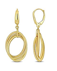 AMOUR Open Triple Oval Hanging Earrings On Leverback In 10K Yellow Gold