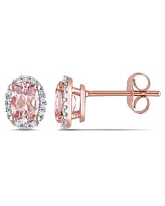 AMOUR Oval-cut Morganite and 1/10 CT TW Diamond Halo Earrings In 10K Rose Gold