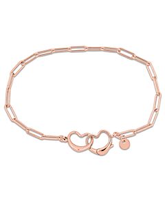 Amour Paper Clip Link Bracelet in Pink Plated Sterling Silver with Double Heart Clasp