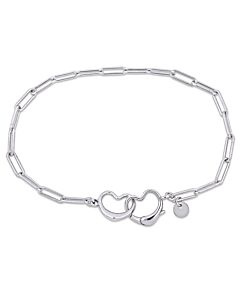 Amour Paper Clip Link Bracelet in Sterling Silver with Double Heart Clasp
