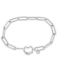 Amour Paper Clip Link Bracelet in Sterling Silver with Heart Clasp