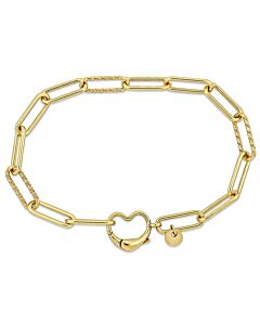Amour Paper Clip Link Bracelet in Yellow Plated Sterling Silver with Heart Clasp