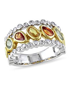 Amour Pear and Oval Shaped Green, Orange and Yellow Sapphire Ring with 1/4 CT TW Diamonds in 14k White and Yellow Gold