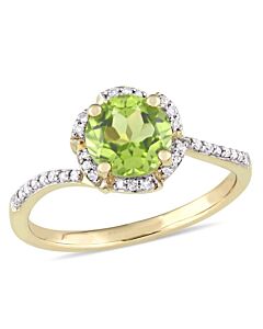 Amour Peridot and 1/10 CT Diamond Floral Halo Bypass Ring