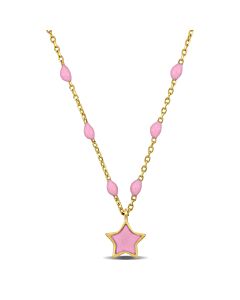 Amour Pink Enamel Star Necklace In 14K Yellow Gold