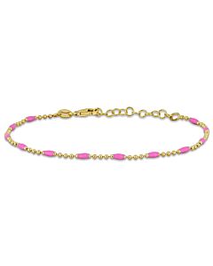 Amour Pink Enamel Station Ball Link Bracelet in Yellow Plated Sterling Silver