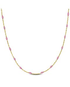 Amour Pink Enamel Station Necklace in 14K Yellow Gold