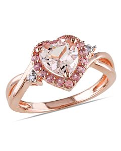 Amour Pink Silver 0.01 CT Diamond TW And 1 1/3 CT TGW Morganite Pink Tourmaline Halo Ring