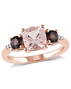 Amour Pink Silver 0.02 CT Diamond TW And 2 1/7 CT TGW Morganite Smokey Quartz Fashion Ring