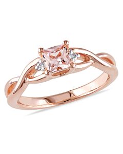 Amour Pink Silver 0.04 CT Diamond TW And 1/3 CT TGW Morganite Fashion Ring