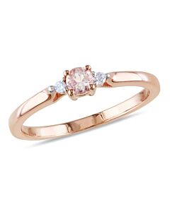 Amour Pink Silver 0.04 CT Diamond TW And 1/6 CT TGW Morganite 3 Stone Ring