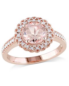 Amour Pink Silver 1/8 CT Diamond TW And 1 1/6 CT TGW Morganite Fashion Ring