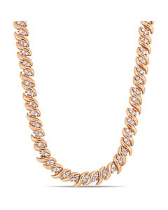 AMOUR 1CT TDW Diamond S-link Tennis Necklace In Rose Plated Sterling Silver