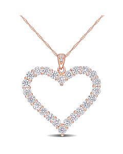 AMOUR 2 2/5 CT DEW Created Moissanite Heart Pendant with Chain In Rose Gold Plated Sterling Silver