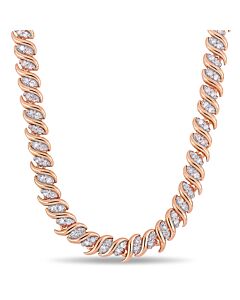 AMOUR 2CT TDW Diamond S-link Tennis Necklace In Rose Plated Sterling Silver