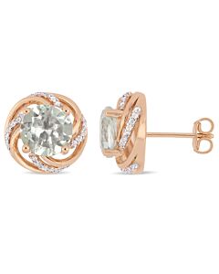 AMOUR 3 3/4 CT TGW Green Amethyst White Topaz Interlaced Swirl Halo Stud Earrings In Rose Plated Sterling Silver