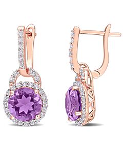 AMOUR 3/8 CT TGW White Topaz and Amethyst Earrings In Rose Plated Sterling Silver