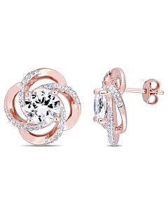 AMOUR 5 1/7 CT TGW White Topaz Spiral Earrings In Rose Plated Sterling Silver
